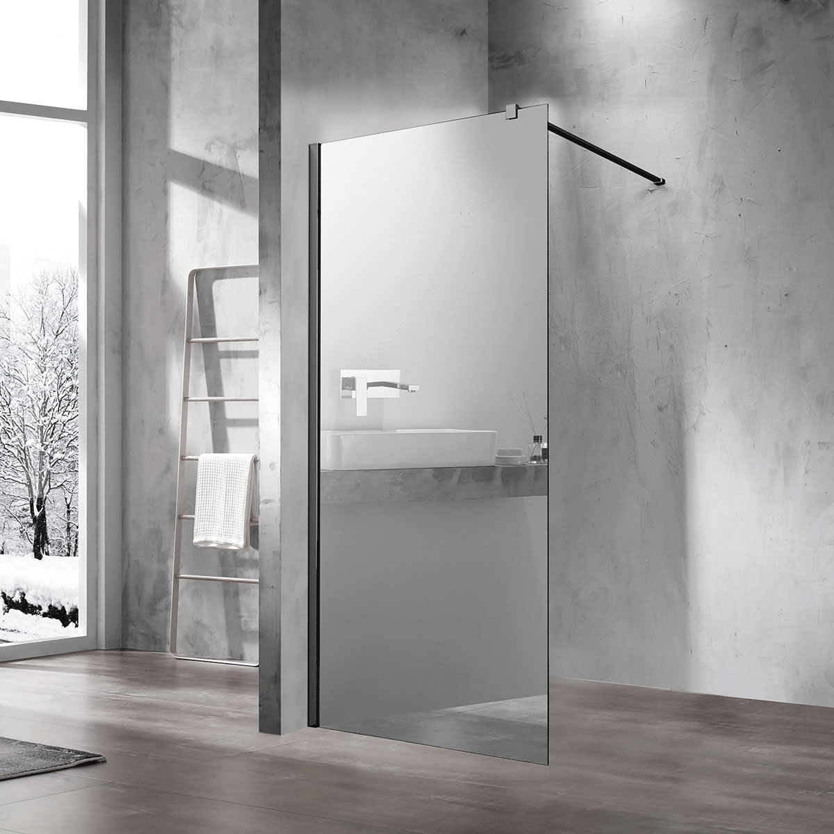 Душевая перегородка Vincea Walk-In VSW-1H900MRB 900*2000 мм (черный/зеркальное)