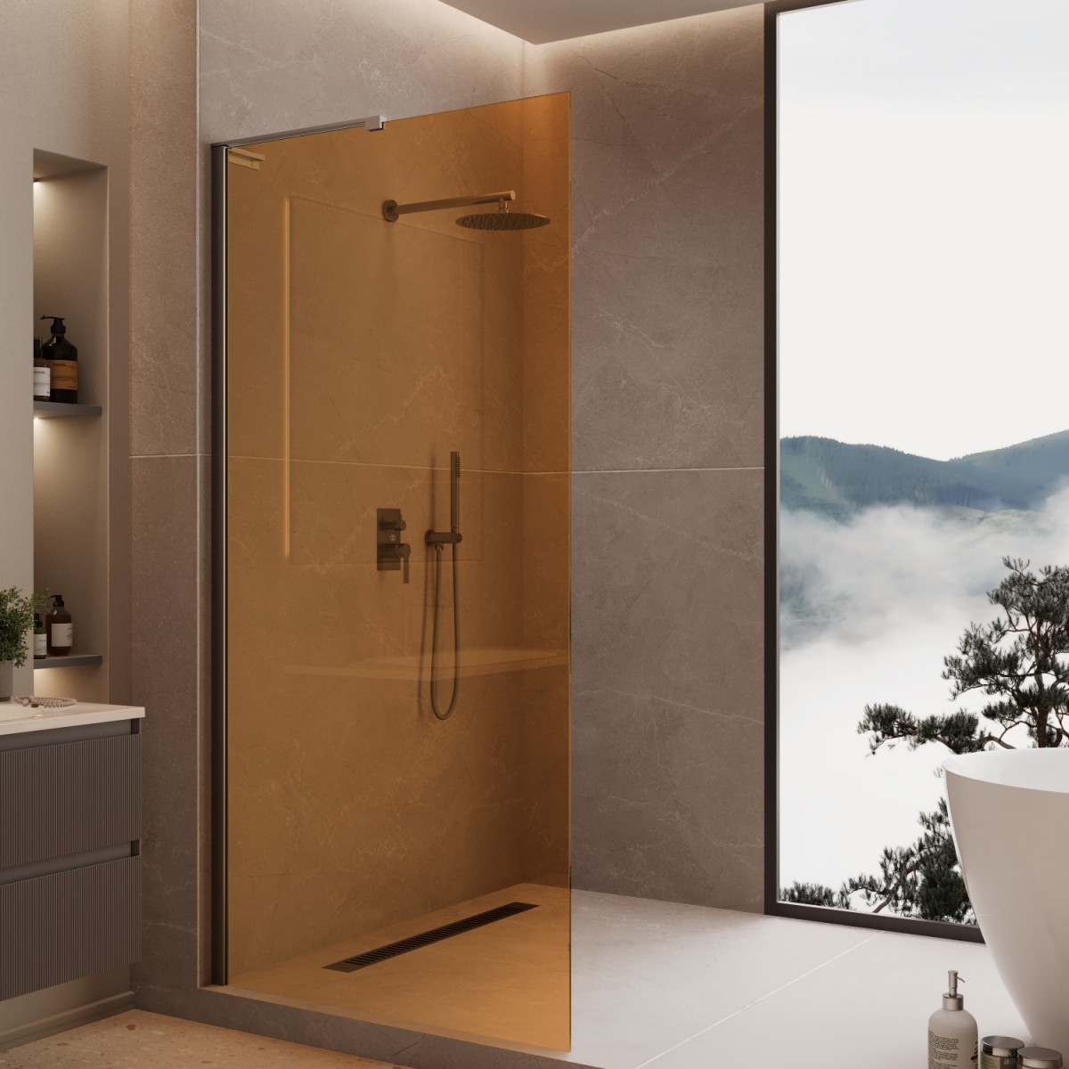Душевая перегородка Vincea Walk-In VLSW-1H100GSGM 1000*2000 мм (вороненая сталь/янтарь)