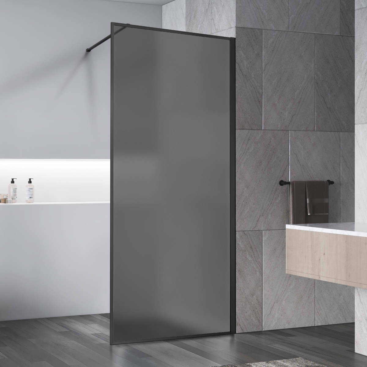 Душевая перегородка Vincea Walk-In VSW-1HP900GFB 900*2000 мм (черный матовый/тонированное матовое)