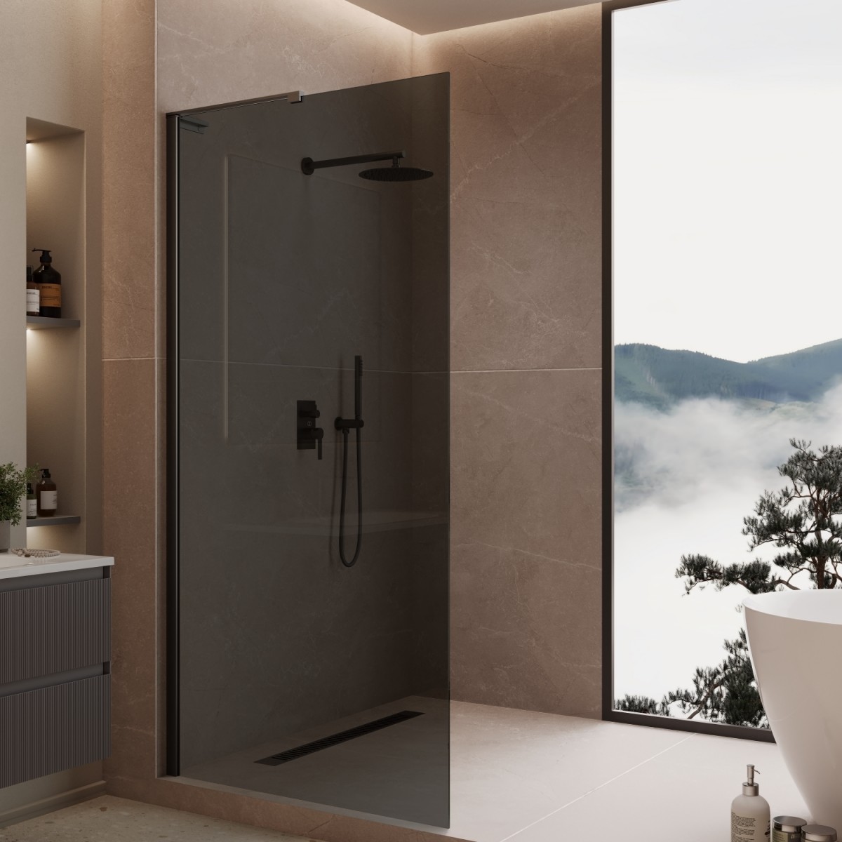 Душевая перегородка Vincea Walk-In VLSW-1H100CGB 1000*2000 мм (черный/тонированное)