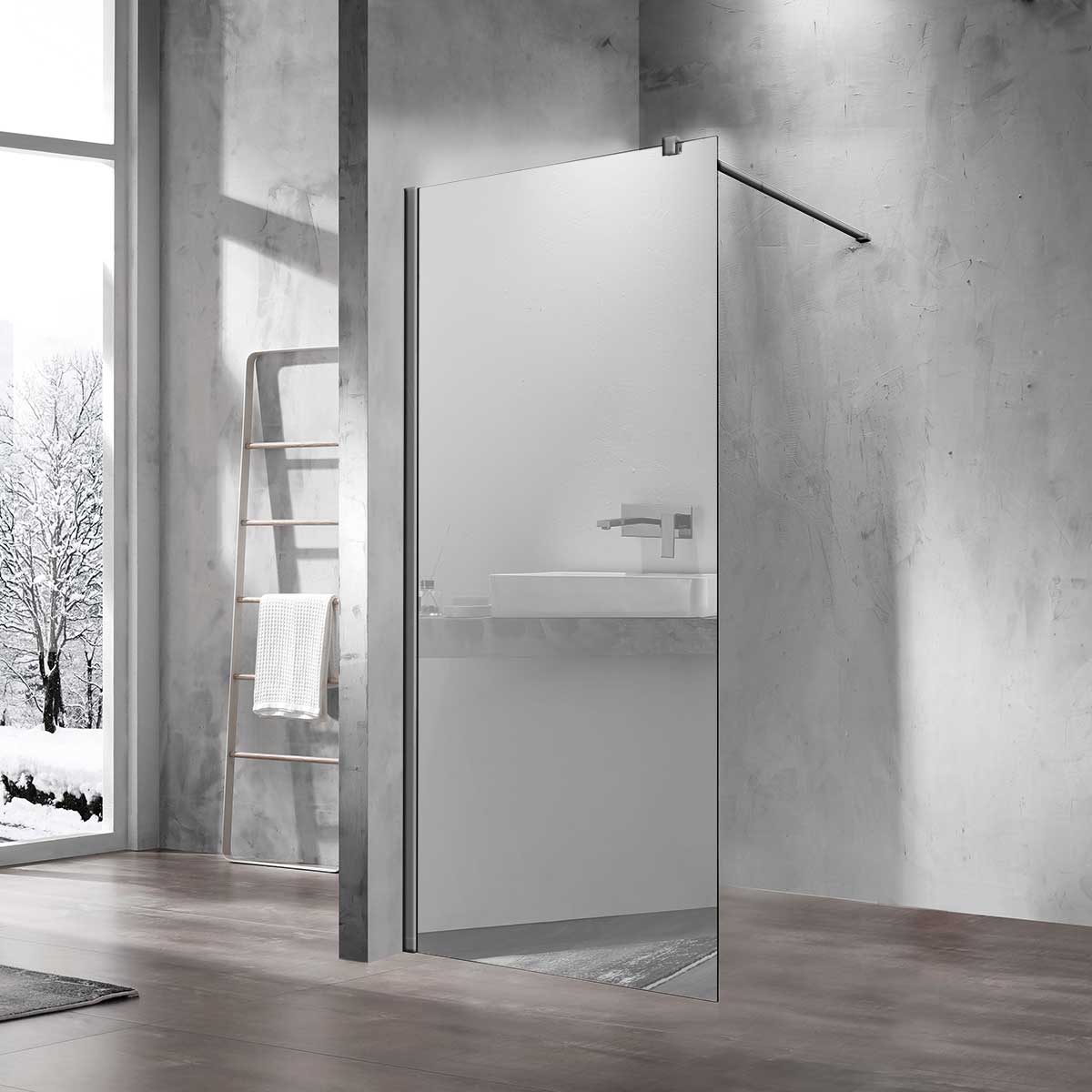 Душевая перегородка Vincea Walk-In VSW-1H800MRGM 800*2000 мм (вороненая сталь/зеркальное)
