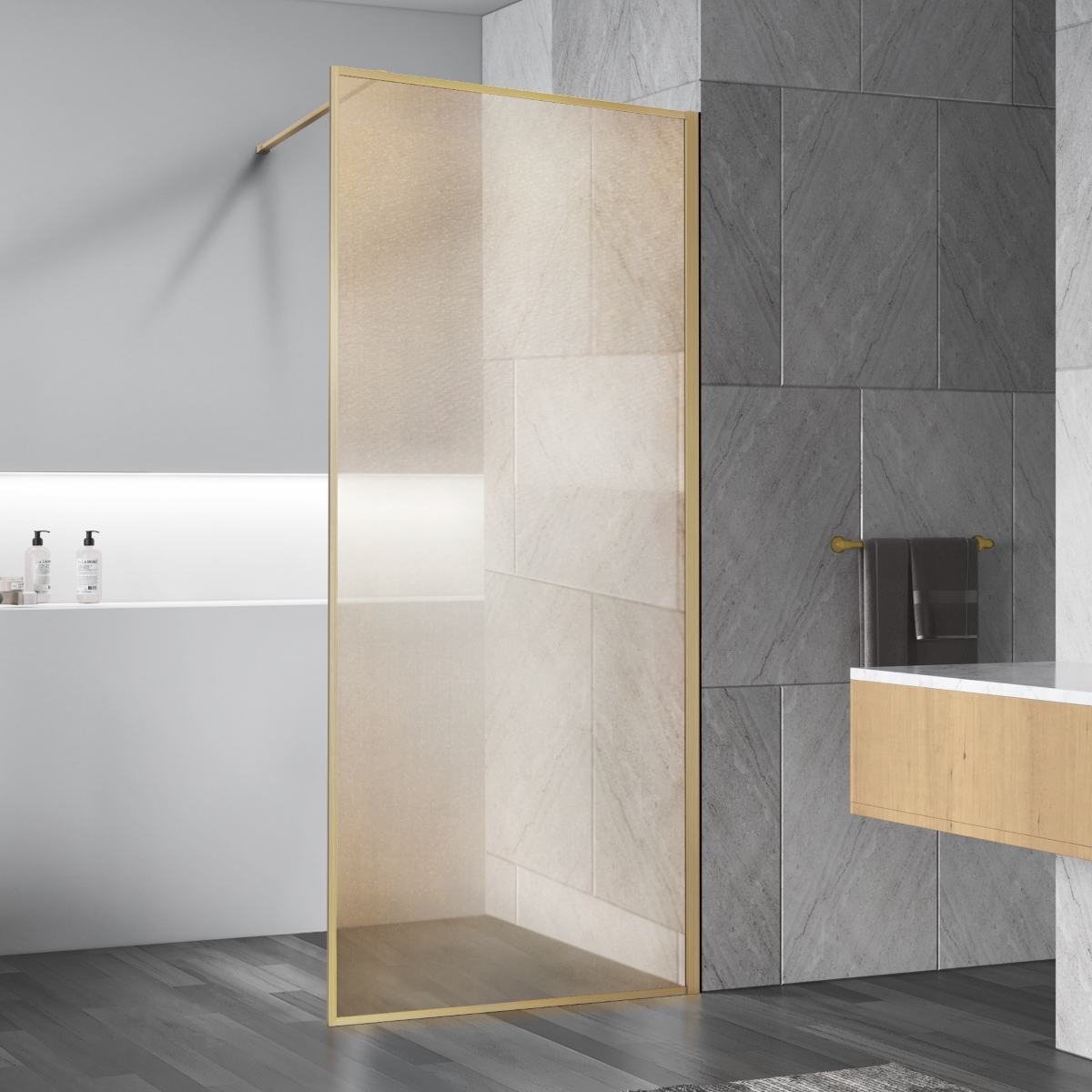 Душевая перегородка Vincea Walk-In VSW-1HP100GWBG 1000*2000 мм (золото брашированное/ламинированное с золотыми нитями)