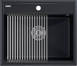Комплект кухонная мойка Paulmark Stepia 60 590*510 мм с ролл-матом Step PM115951-BLM+R375-BS (чёрный металлик)